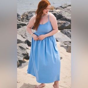 ELOQUII NWT Size 14 Full Skirted Midi Dress Crisscross Straps Ballet-ish Smocked